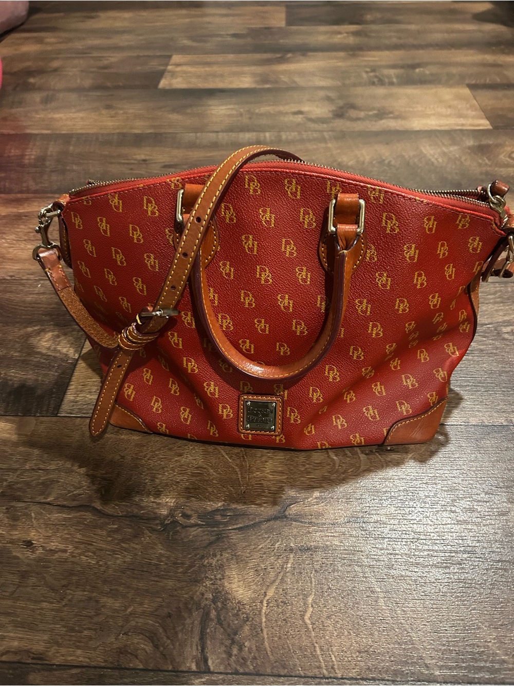Dooney & Bourke Red and Tan Signature Satchel